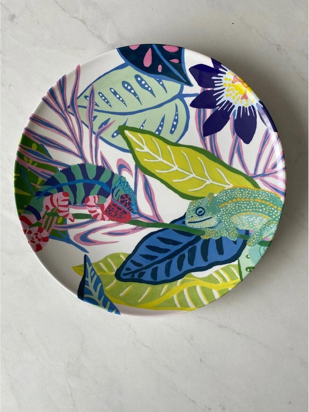 New  Anthropologie Chameleon  Tropical Melamine Outdoor  Dinner Plate